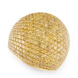 A YELLOW DIAMOND BOMBE RING in 18ct yellow gold, pave set with round cut yellow diamonds totalling
