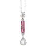 AN ANTIQUE DIAMOND AND RUBY PENDANT NECKLACE, EARLY 20TH CENTURY set with a pear shaped old cut