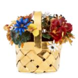 AN ENAMEL GILT FLOWER BASKET, CARTIER 1971 in sterling silver, the gilt woven basket with an array
