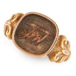 TWO ANTIQUE HAIRWORK MOURNING RINGS in 18ct yellow gold, each set with a hairwork panel set with the