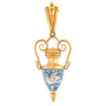 AN ANTIQUE MICROMOSAIC URN PENDANT, 19TH CENTURY in yellow gold, the body designed as an urn with