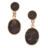 A PAIR OF ANTIQUE BERLIN IRON EARRINGS, 19TH CENTURY in yellow gold, each set with Berlin ironwork