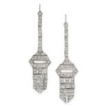 A PAIR OF DIAMOND PENDENT EARRINGS the articulated body of each one of geometric design, set with