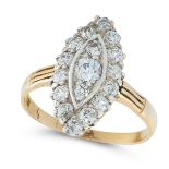 A DIAMOND DRESS RING in 18ct yellow gold, in navette design, set with old cut diamonds totalling 1.