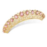 AN ANTIQUE PINK PASTE TIARA / HAIRPIECE designed as a band formed of cannetille and beaded