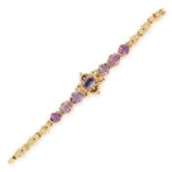 AN ANTIQUE AMETHYST BRACELET, LATE 19TH CENTURY in yellow gold, comprising a row of seven oval cut