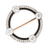 AN ART DECO DIAMOND AND ONYX BROOCH, EARLY 20TH CENTURY of circular design, set with four