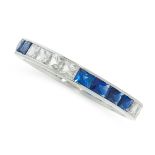 A SAPPHIRE AND DIAMOND ETERNITY RING comprising a single row of alternating groups of four mixed
