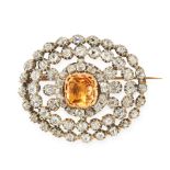 AN ANTIQUE IMPERIAL TOPAZ AND DIAMOND BROOCH, 19TH CENTURY in yellow gold and silver, set with a