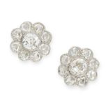 A PAIR OF DIAMOND CLUSTER STUD EARRINGS each set with a central old cut diamond within borders of