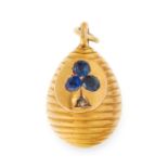 AN ANTIQUE RUSSIAN SAPPHIRE AND DIAMOND EGG PENDANT, FABERGE CIRCA 1885 in 56 zolotnik yellow