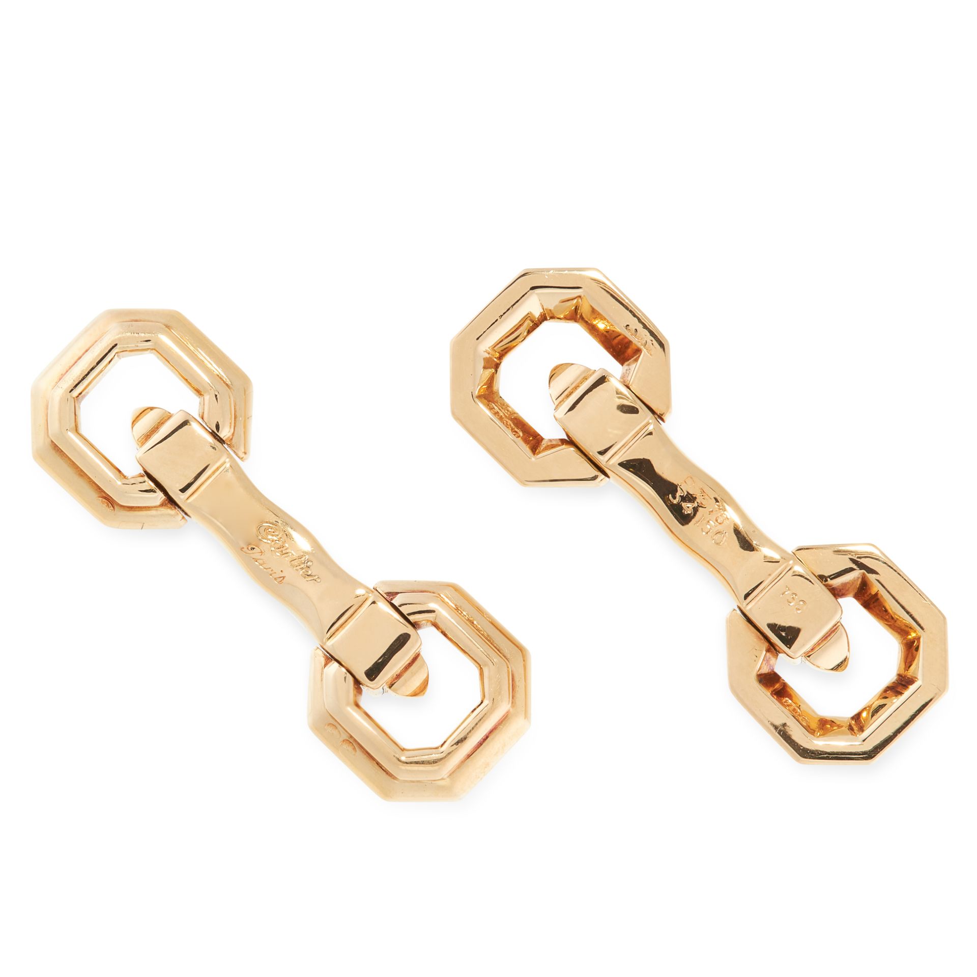 A PAIR OF CUFFLINKS, CARTIER PARIS in 18ct yellow gold, each formed of stepped octagonal links