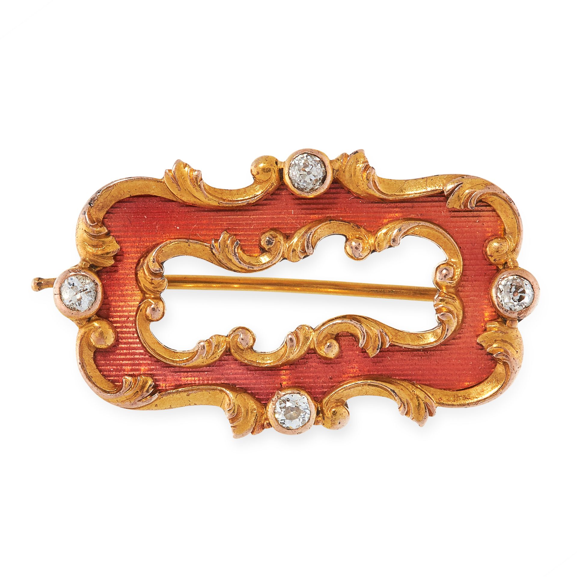 AN ANTIQUE RUSSIAN DIAMOND AND ENAMEL BROOCH, OSKAR PIHL CIRCA 1890 in 56 zolotnik gold, the body