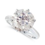 A 5.02 CARAT SOLITAIRE DIAMOND ENGAGEMENT RING in 18ct white gold, set with a round cut diamond of