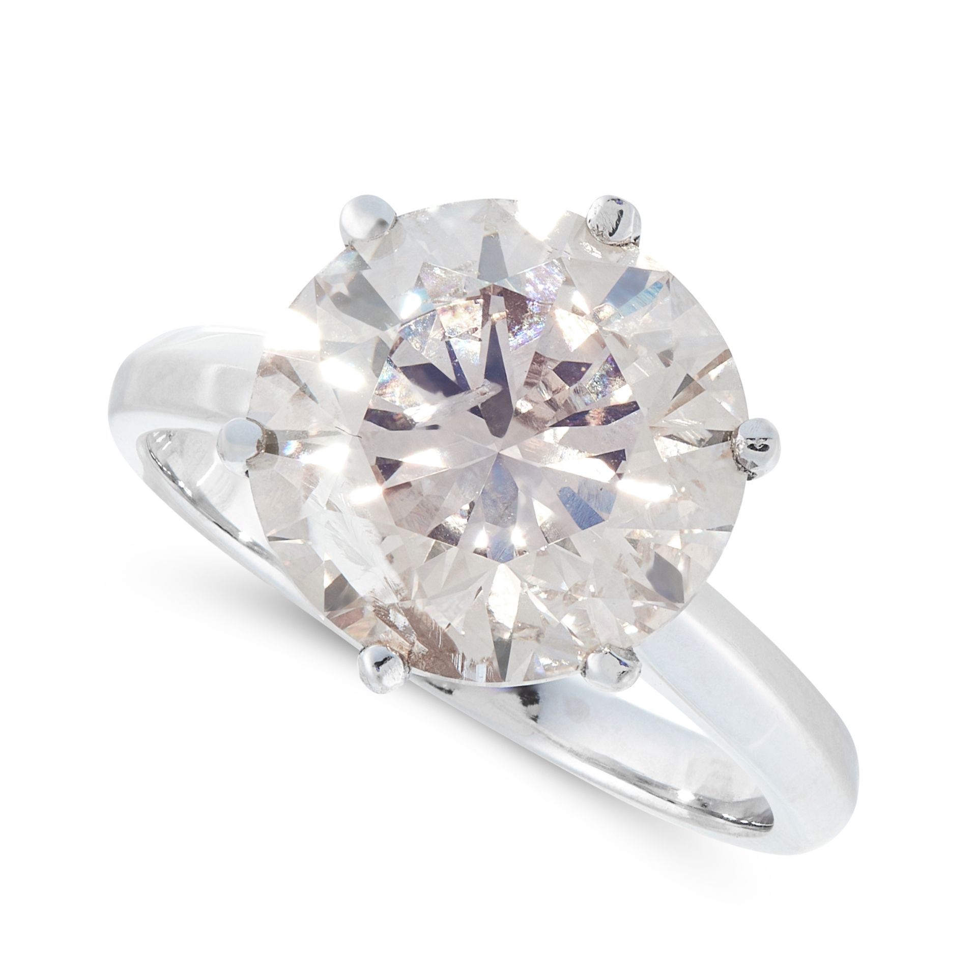 A 5.02 CARAT SOLITAIRE DIAMOND ENGAGEMENT RING in 18ct white gold, set with a round cut diamond of