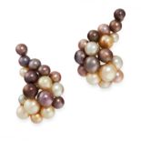 A PAIR OF NATURAL SALTWATER PEARL EARRINGS in 18ct white gold, each formed of a cluster of pearls,