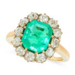 A COLOMBIAN EMERALD AND DIAMOND RING, EARLY 20TH CENTURY in 18ct yellow gold, set with an emerald