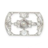 AN ANTIQUE PEARL AND DIAMOND BROOCH, EARLY 20TH CENTURY of rectangular design, set with a black