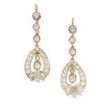 A PAIR OF ANTIQUE DIAMOND DROP EARRINGS, 19TH CENTURY in yellow gold and silver, each set with an