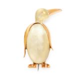 A VINTAGE MOTHER OF PEARL PENGUIN BROOCH in 14ct yellow gold, designed as a penguin, the body set