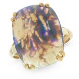 AN OPAL DRESS RING in yellow gold, set with a cushion shaped cabochon opal of 5.48 carats, unmarked,