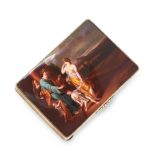 AN ANTIQUE SILVER PICTORIAL PAINTED ENAMEL CIGARETTE CASE / SNUFF BOX, CIRCA 1900 in 935 grade