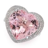 A MORGANITE AND DIAMOND RING in 18ct white gold, set with a heart cut morganite of 11.50 carats