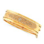 A DIAMOND BANGLE in 18ct yellow gold, with applied matte panel set with rose cut diamonds in