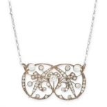 AN ANTIQUE DIAMOND AND PEARL PENDANT NECKLACE in yellow gold and silver, the body formed of openwork