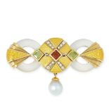 A JEWELLED ENAMEL BROOCH, STEPHEN WEBSTER in 18ct yellow gold, formed of two circular pieces of