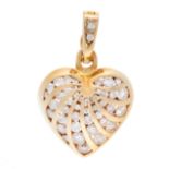 A DIAMOND HEART PENDANT in 18ct yellow gold, designed as a heart, set with round cut diamonds,