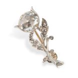 AN ANTIQUE DIAMOND FLOWER BROOCH, 19TH CENTURY in yellow gold and silver, designed as a rose, set