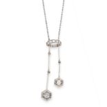 A DIAMOND LAVALIER NECKLACE, EARLY 20TH CENTURY set with a row of rose cut diamonds, suspending