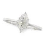 A SOLITAIRE DIAMOND ENGAGEMENT RING in 18ct white gold, set with a marquise cut diamond of 1.13