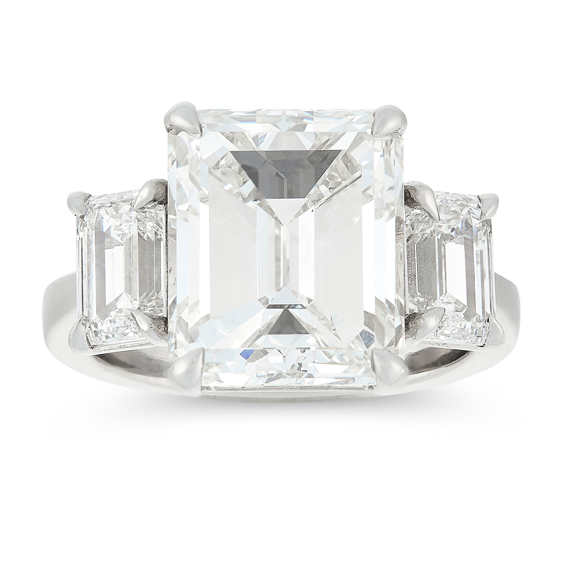 AN IMPORTANT 10.37 CARAT DIAMOND RING in platinum, set with a principal emerald cut diamond of 8.