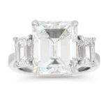 AN IMPORTANT 10.37 CARAT DIAMOND RING in platinum, set with a principal emerald cut diamond of 8.