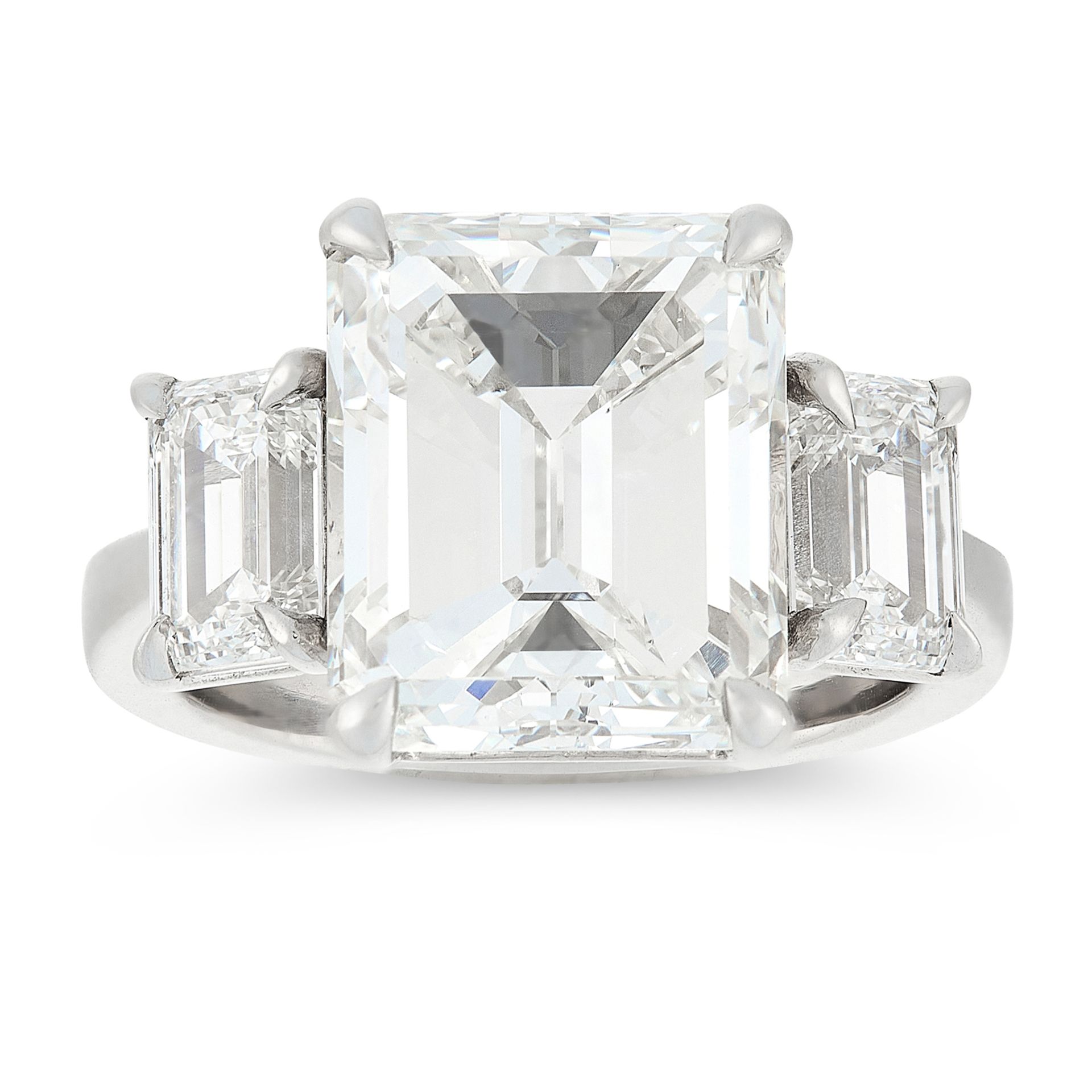 AN IMPORTANT 10.37 CARAT DIAMOND RING in platinum, set with a principal emerald cut diamond of 8.