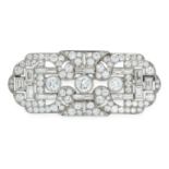 AN ART DECO DIAMOND BROOCH, CIRCA 1930 the stylised rectangular body set with a trio of principal