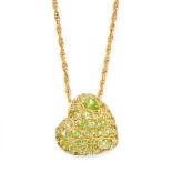 A PERIDOT HEART PENDANT AND CHAIN in 18ct and 9ct yellow gold, designed as a heart, set allover to