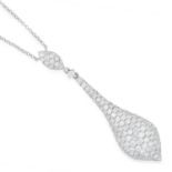 A DIAMOND DROP PENDANT NECKLACE in 18ct white gold, the tapering, articulated body set with round