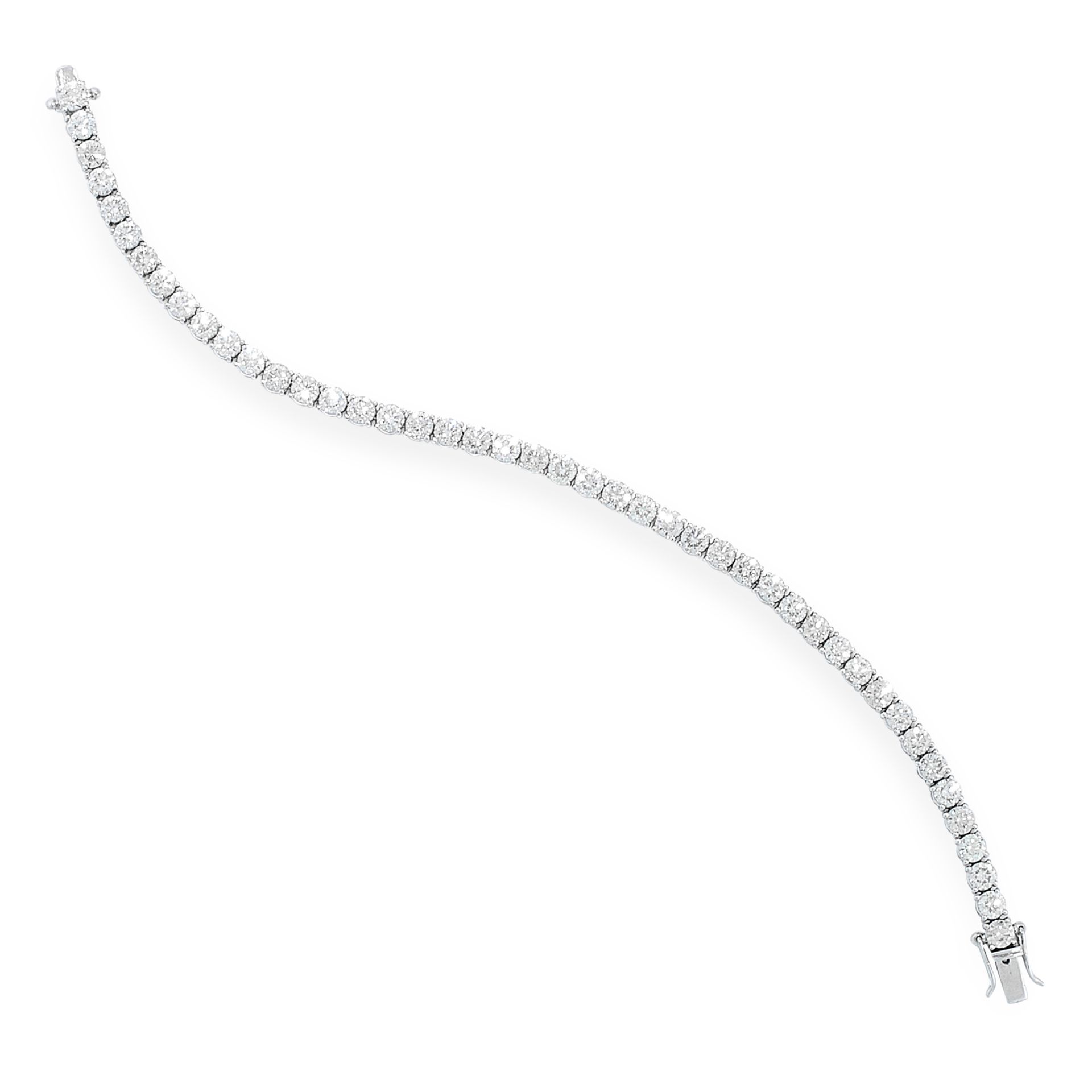 A 10.55 CARAT DIAMOND LINE BRACELET in 18ct white gold, comprising a single row of round cut