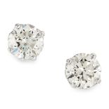 A PAIR OF 4.02 CARAT SOLITAIRE DIAMOND STUD EARRINGS in 18ct white gold, each set with a round cut