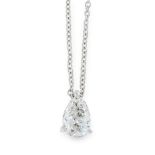 A SOLITAIRE DIAMOND PENDANT AND CHAIN in 18ct white gold, set with a pear cut diamond of 0.92