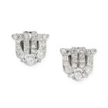 A PAIR OF VINTAGE DIAMOND CLIP BROOCHES of shield design, set with round cut and single cut diamonds