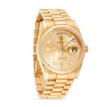 A ROLEX DAY DATE PRESIDENTIAL WRIST WATCH in 18ct yellow gold, with gold coloured Jubilee dial