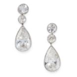 A PAIR OF DIAMOND DROP EARRINGS in 18ct white gold, each set with a pear cut diamond of 1.11 and 1.
