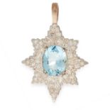 AN AQUAMARINE AND DIAMOND STAR PENDANT set with a central oval cut aquamarine of 1.95 carats