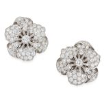 A PAIR OF DIAMOND CLIP EARRINGS, TIFFANY & CO in platinum, each designed as a flower, set with round
