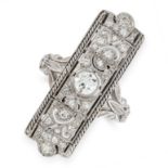 A DIAMOND COCKTAIL RING the elongated rectangular face set with a principal old cut diamond accented