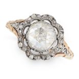 AN ANTIQUE DIAMOND DRESS RING in yellow gold and silver, set with a rose cut diamond of 1.04